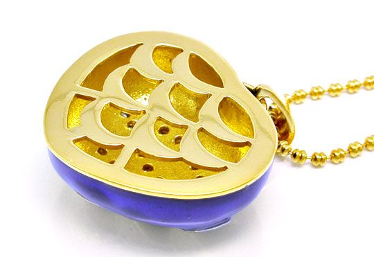 Foto 4 - Gold-Brillant-Collier, 18K, Blaues Emaille, S8872