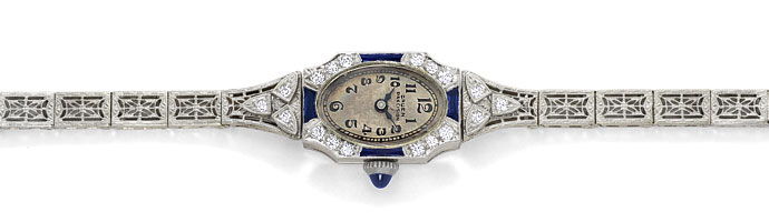 Foto 1 - Art Deco Damen Safir Diamant-Armbanduhr Gruen Precision, U2346