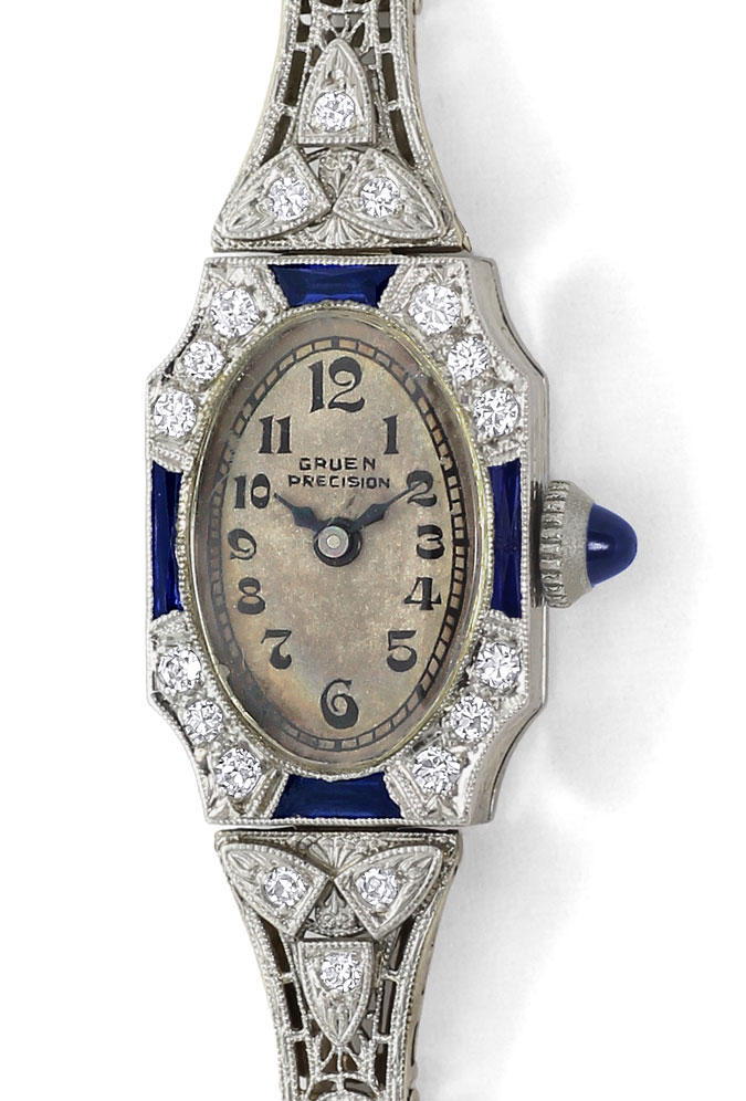 Foto 2 - Art Deco Damen Safir Diamant-Armbanduhr Gruen Precision, U2346