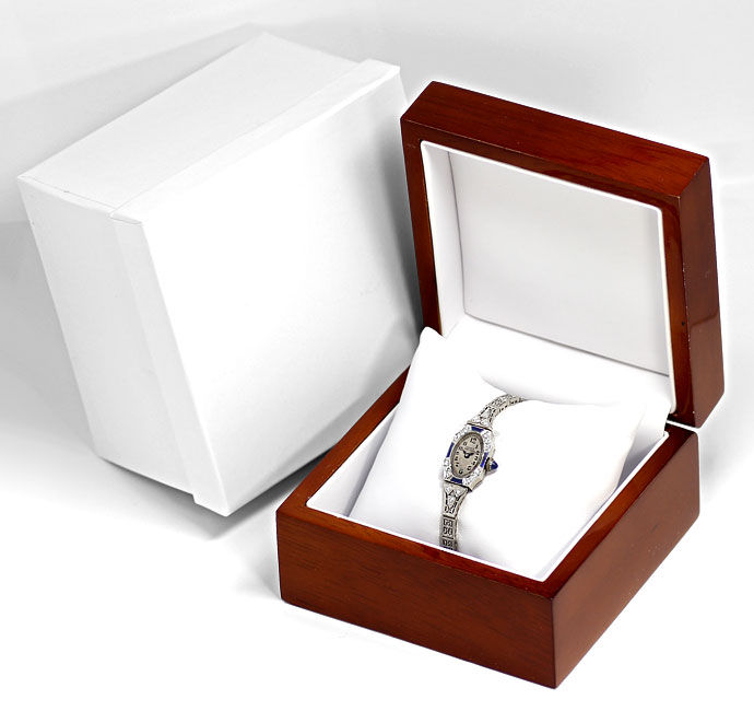 Foto 5 - Art Deco Damen Safir Diamant-Armbanduhr Gruen Precision, U2346